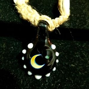 Glass Pendant with opal on hemp necklace